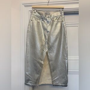 NWT ABERCROMBIE METALLIC SILVER HIGH WAIST SKIRT 27/4 NYE ROCK N ROLL